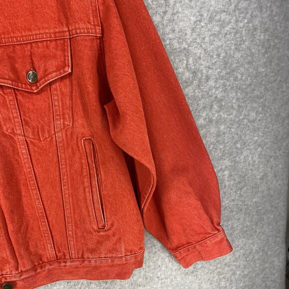 ❤️ Eddie Bauer Womens M Petite Red Denim Trucker Jacket Vintage Seattle ❤️ - Picture 5 of 9